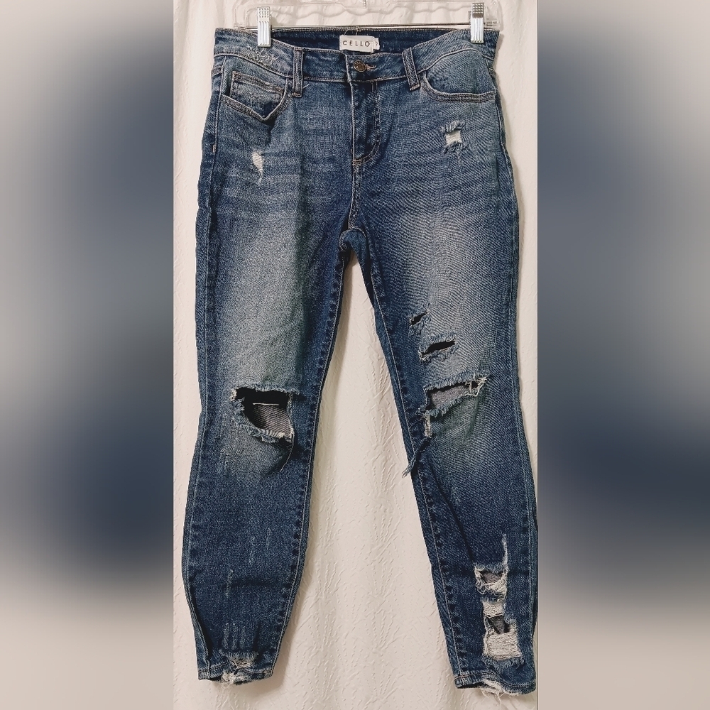 Cello Distressed Cut Off Washed Blue Denim Jeans Size 7
